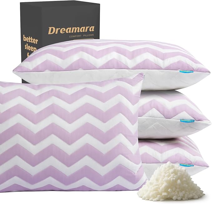 Dreamara Cooling Bed Pillows Queen Size Set of 4 – Adjustable Loft Shredded Memory Foam Pillows for Side, Back & Stomach Sleepers, Supportive & Breathable for Hot Sleepers (Mauve)