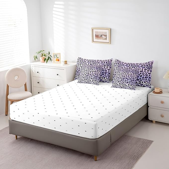 Feelyou Purple Leopard Bedding Set for All Season Cheetah 7 Pieces Comforter Sets Twin Size Teens Room Decor Animal Print Bed in a Bag with Comforter, Sheets, Pillowcases & Cushion Cover