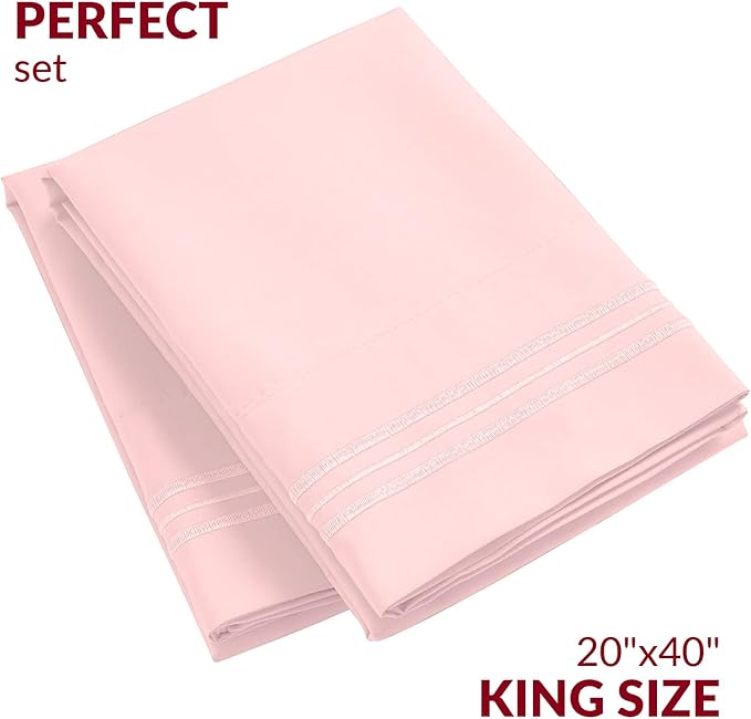 Mellanni Pillow Cases - Luxury, Extra Soft, Cooling Pillow Covers - 2 PC Iconic Collection Pillowcases - Envelope Closure (King 20" x 40", Blush Pink)