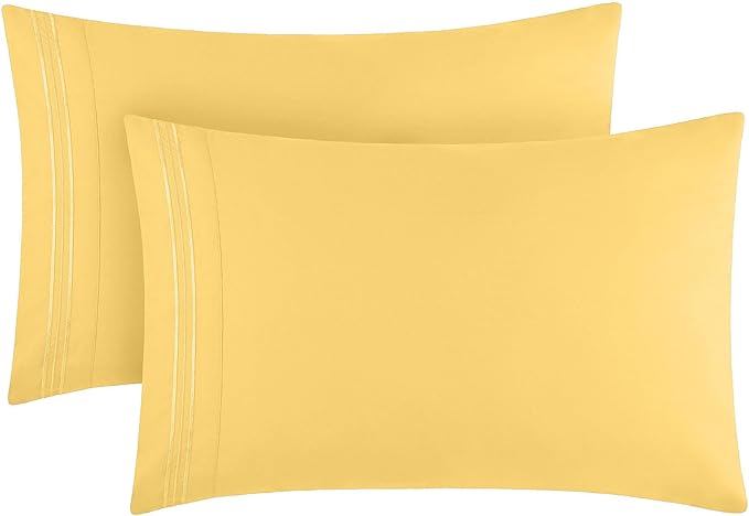 Mellanni Pillow Cases - Luxury, Extra Soft, Cooling Pillow Covers - 2 PC Iconic Collection Pillowcases - Envelope Closure (King 20" x 40", Yellow)
