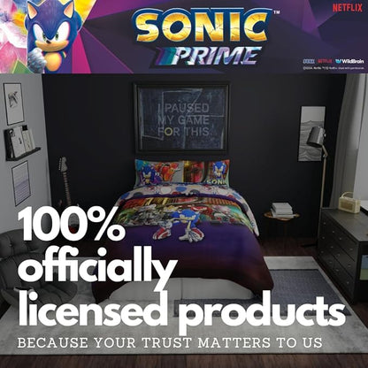 Sonic The Hedgehog Prime Anime Kids Bedding Super Soft Comforter and Sheet Set, 5 Piece Full Size, (Officially Licensed Product) by Franco