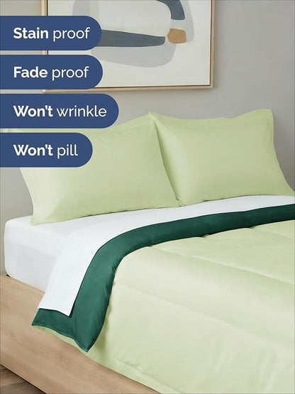 Queen Comforter Set - 3 Piece Bed Set for All Seasons - 1 Soft Quilted Comforter w/ Corner Tabs & 2 Pillow Shams - Comfy, Cozy & Breathable - Premium Down Duvet Insert - Queen Size, Emerald/Light Sage