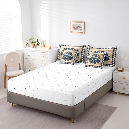 Erosebridal King Size Hunting Bears 7Pc Rustic Farmhouse Bed-in-a-Bag (1 Comforter, 1 Flat Sheet, 1 Fitted Sheet, 2 Pillowcases, 2 Throw Pillow Covers)