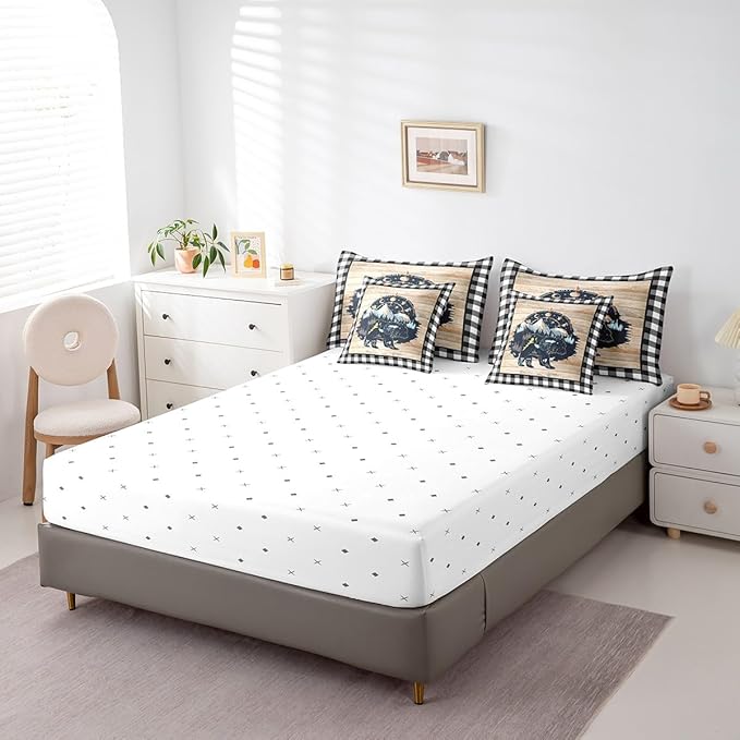 Erosebridal Full Size Hunting Bears Comforter Sets with Sheets 7Pcs Rustic Farmhouse Decor Comforter Set Bed-in-a-Bag(1 Comforter, 1 Flat Sheet 1 Fitted Sheet 2 Pillowcases and 2 Throw Pillow Covers)