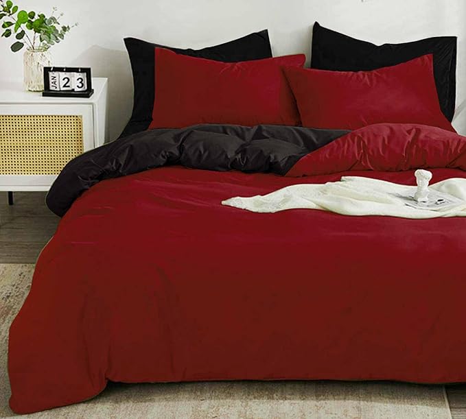 Nanko King Size Comforter Set Red and Black, All Season Soft Reversible Down Alternative Duvet Insert, Microfiber Filling Bed Sets, Modern Farmhouse Bedding Sets in a Bag for Women Men 104 x90 3 PCS