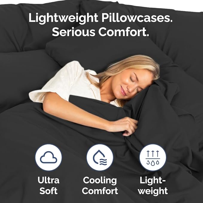 King Pillow Cases Set of 2 - Ultra Soft Hotel Quality Pillowcase Covers - Comfy, Cozy & Wrinkle Free - Shrinkage, Stain and Fade Resistant - Machine Washable Pillow Protectors - 2 Piece Set - Black