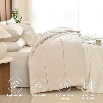 Sanracie Cotton King Comforter Set(106"x 95"),Wheat Colored Pinch Pleat Soft Comforter Bedding Sets 3Pcs Lightweight Breathable Bedding Set for All Season