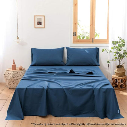 Simple&Opulence Belgian Linen Sheet Set Solid Color - 4 Pieces (1 Flat Sheet, 1 Fitted Sheet & 2 Pillowcases) Natural Flax Cotton Blend Soft Breathable Farmhouse Bedding - Full Size, Classic Blue