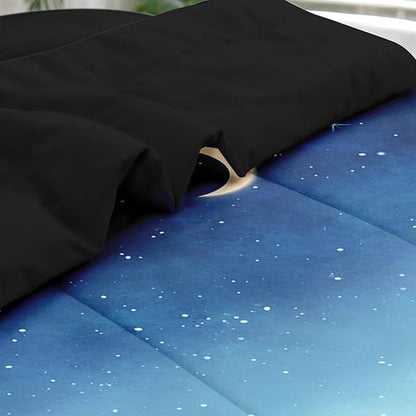 Comforter Set King Size, Blue Starry Sky 7 Pcs Bedding for Kids and Adults, Landscape Night Moon Bed Sheet Sets with Fitted Sheet 2 Pillowcases & 2 Shams for Bedroom Bed Decor