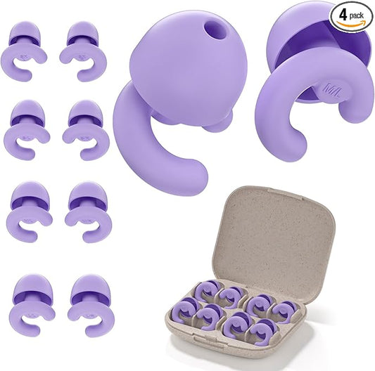 Noise Cancelling Ear Plugs for Sleep, Small Ear Fit - No-Pain for Side Sleepers, 33dB NRR Reusable Silicone One-Piece Design, 4 Sizes for Adults & Kids, Portable Case