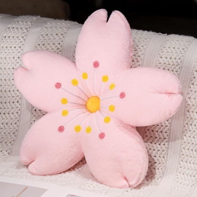 Plush Cherry Blossom Throw Pillow, Cute Pink Sakura Flower Cushion for Bedroom Study Living Room Sofa Chair, Cute Floral Home Decor for Women (Pink Flower core, 21.6 inch)