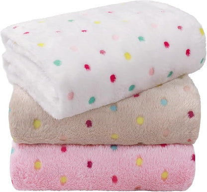 LINENLUX 1 Pack 3 Blankets Super Soft Fluffy Premium Fleece Dog Blankets for Puppy Cat Pet Blanket Flannel Throw Warm Sleep Polka Dot 23x16 inches