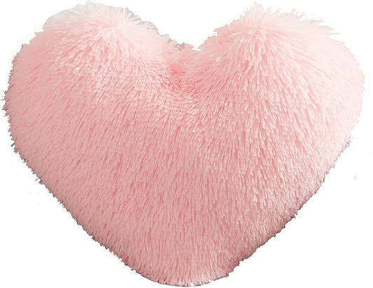 MorroMorn Fluffy Heart Throw Pillows, Shaggy Decorative Pillow for Sofa Couch Bed, Cute Room Decor Decorations for Women Girls Kids (Pink)