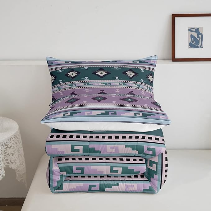 Erosebridal Southwestern Comforter Set Twin Bohemian Geometric Quilt,Ethnic Tribal Arrow Bedding Set Western Duvet Insert,Country Decor Western Room Decor for Bedroom Lavender Purple