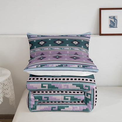 Erosebridal Western Boho Queen Comforter Set,Aztec Quilt,Ethnic Tribal Arrow Bedding Set Country Decor Western Duvet Insert,Room Decor for Bedroom Boho Living Room Decor,Southwestern Decor Lavender