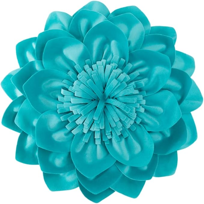 Decorative Throw Pillow 3D Flower Round Pillow Accent Handmade Cushion with Insert for Couch Bed Home Decor 14 Inch Teal