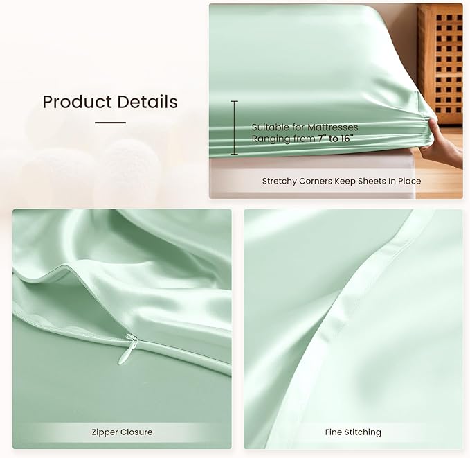 THXSILK 6A+ Top Grade 100% Pure Mulberry Silk Cal. King Fitted Sheet 3Pcs Set Bed Sheets Luxury Bedding for Hair and Skin Cooling Soft Durable, 1 Fitted Sheet with 2 Pillowcases, Turquoise
