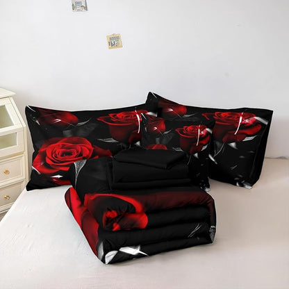 MUGINYU Western Farmhouse Comforter Set Queen, 8 Pieces Bed in a Bag Blue Teal Orange Bull Skull Print Highland Cow Ethnic Tribal Arrow Southwestern Bedding Set (Rose Black, Queen)