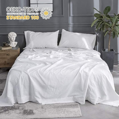 Simple&Opulence Belgian Linen Sheet Set Solid Color - Sheet Set 4PC - Cal King Natural Flax Cotton Blend Soft Bedding Breathable Farmhouse - White, California King