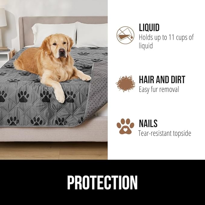GORILLA GRIP Waterproof Bed Cover for Dogs, 82x52, Gripped Slip Resistant Backing, Leak Proof Washable Dog Blanket Covers Sofa, Couch, Sectional, Crate, Car, RV Seats, Pet Puppy Essentials, Gray Paw