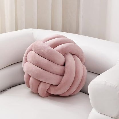 Sioloc Soft Knot Ball Pillows,Round Throw Pillow Cushion Home Decoration Plush Pillow,Throw Knotted Pillow Handmade Round Plush Pillow（7.8inches,Blush）