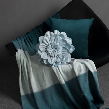 Decorative Throw Pillow 3D Flower Round Pillow Accent Handmade Cushion with Insert for Couch Bed Home Decor 12 Inch Blue