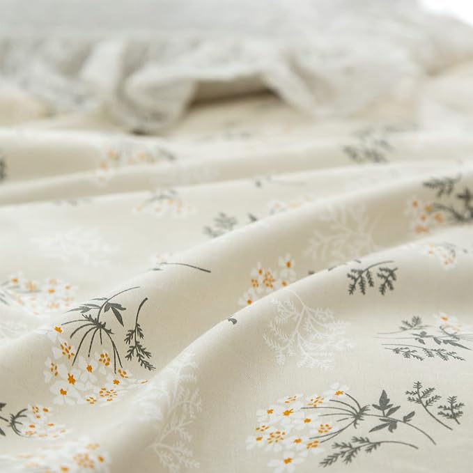 Floral Queen Comforter Set Soft Cute Floral Bedding Comforter Sets Garden Style Green Flower Print Botanical Flowers Queen Comforter Set for All Seasons 1 Comforter and 2 Pillowcases