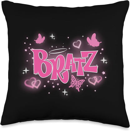 Bratz - Pink Y2K Butterfly Logo with Hearts Throw Pillow