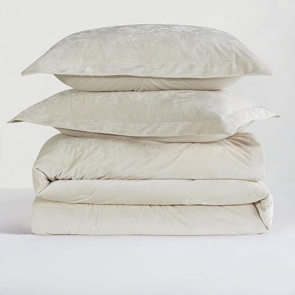 Luxury Velvet King Comforter Set, 3 Pieces Reversible Comforters King Size with 2 Pillow Shams, Brushed Solid Microfiber Back, All Season Cozy, Soft, Warm, Lightweight (Beige, 104x90 Inch)