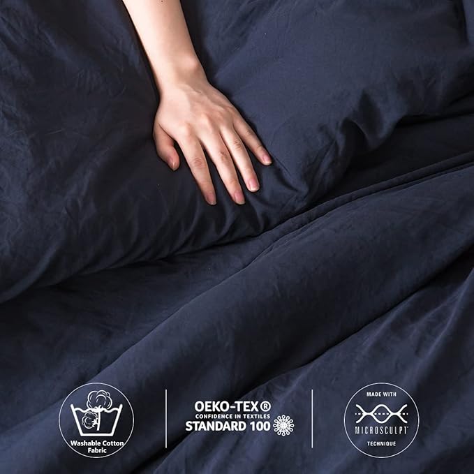 COTTEBED Dark Blue Queen Comforter Set with 2 Pillowshams, Ultra-Soft Bedding Comforter Sets for Full Bed Fluffy Washed Cotton Microfiber Alternative Down All Seasons Use (Dark Navy Blue,Full/Queen)