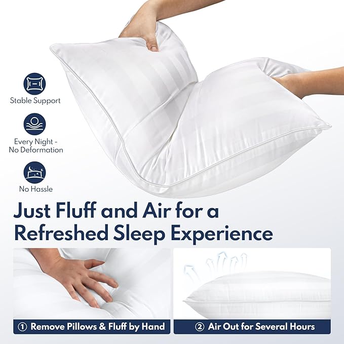 DIORIS Pillows Queen Size Set of 2 - Luxury Hotel Collection Bed Pillows for Sleeping, Supportive Side Sleeper Pillow, Microfiber Filled for Back, Stomach Sleepers