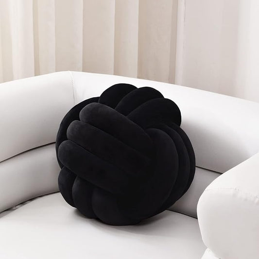 Sioloc Soft Knot Ball Pillows,Round Throw Pillow Cushion Home Decoration Plush Pillow,Throw Knotted Pillow Handmade Round Plush Pillow（13.7inches,Black）
