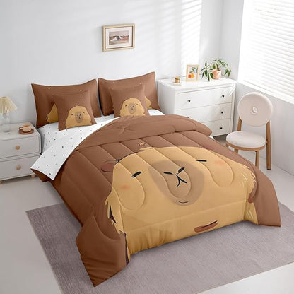 Erosebridal Cartoon Capybara 7 Piece Bedding Set King Size,Zoo Animal Bed in a Bag,Farmhouse Rustic Bed Set Includes Comforter, Sheet Set, Pillowcases & Pillow Covers All Season Bedroom Decor