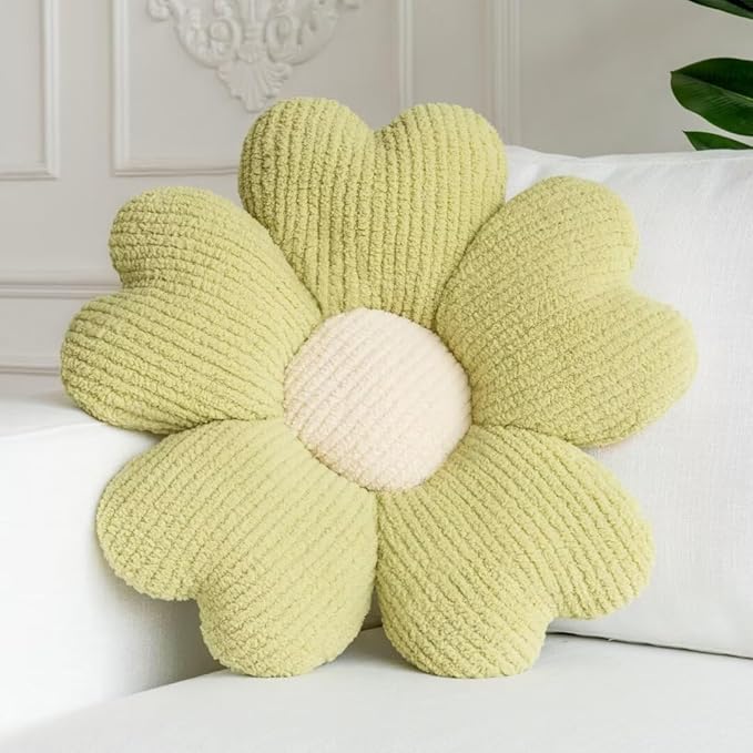 Sioloc Flower Throw Pillow, Cute Daisy Floor Seat Cushion, Aesthetic Fun Decorative Pillows for Bed Sofa Couch(Grassgreen,15.7Inch)