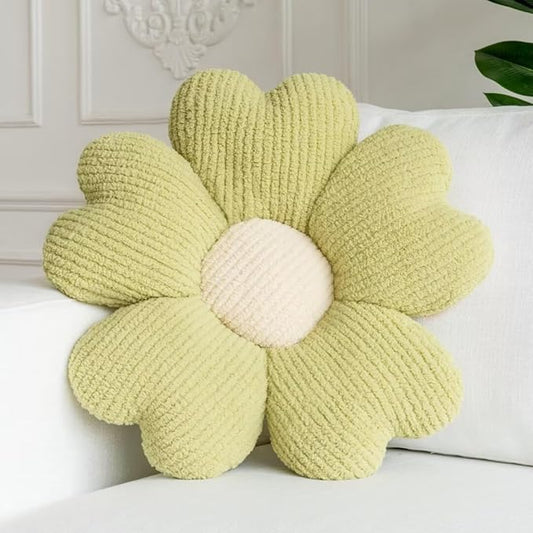 Sioloc Flower Throw Pillow, Cute Daisy Floor Seat Cushion, Aesthetic Fun Decorative Pillows for Bed Sofa Couch(Grassgreen,15.7Inch)