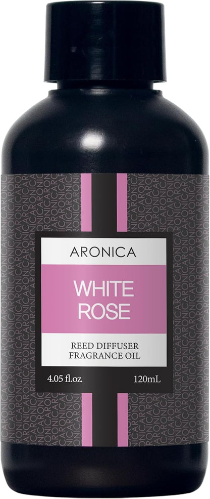 Aronica Reed Diffuser Refill 120ml - White Rose, Home Fragrance Flower Diffuser Oil Sticks, Bulgaria Rose Scent, Flower Aroma Liquid
