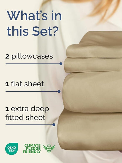 Extra Deep Twin XL Sheet Set - 4 Piece Breathable and Cooling Sheets - Hotel Luxury Bedding for Women, Men, Kids & Teens - Easy & Secure Fit - Soft, Wrinkle Free and Comfy - Extra Deep Pockets - Beige
