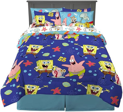 Spongebob Squarepants Kids Bedding Super Soft & Cozy Reversible Microfiber Comforter and Sheet Set with Sham, 7 Piece Queen Size, (Officially Licensed Product) by Franco