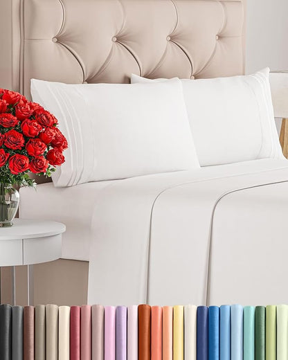 Full Size 4 Piece Sheet Set - Comfy Breathable & Cooling Bed Sheets Set - Hotel Luxury Bedding for Women, Men, Kids, Teens, Boys & Girls - Deep Pockets, Soft, Wrinkle Free - Oeko-Tex - Antique White