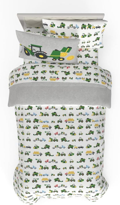 Franco Kids John Deere Farm Equipment Bedding 4 Piece Super Soft Reversible Comforter and Sheet Set, Twin, (Officially Licensed Product)