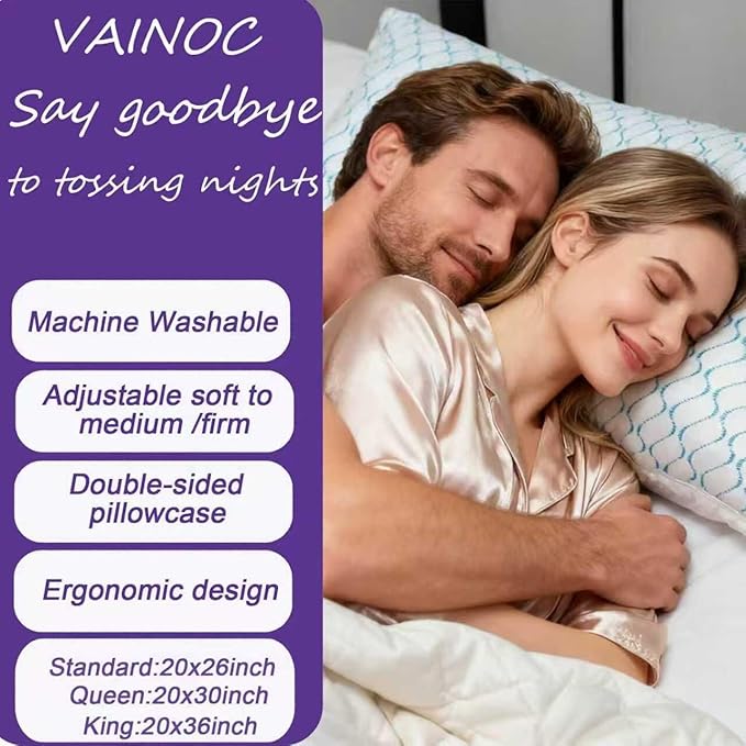 Memory Foam Pillows King Size Set of 2,Adjustable Cooling Firm Pillow for Side Back Stomach Sleepers with Washable Removable Cover