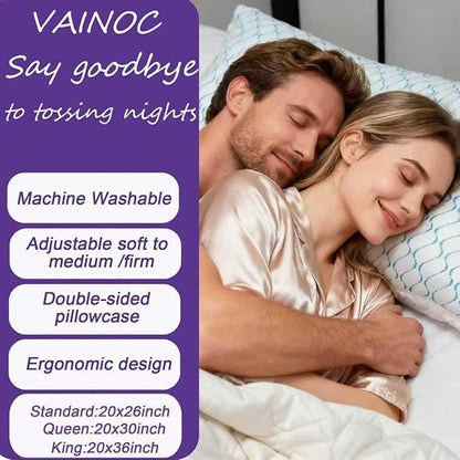 Memory Foam Pillows King Size Set of 2,Adjustable Cooling Firm Pillow for Side Back Stomach Sleepers with Washable Removable Cover