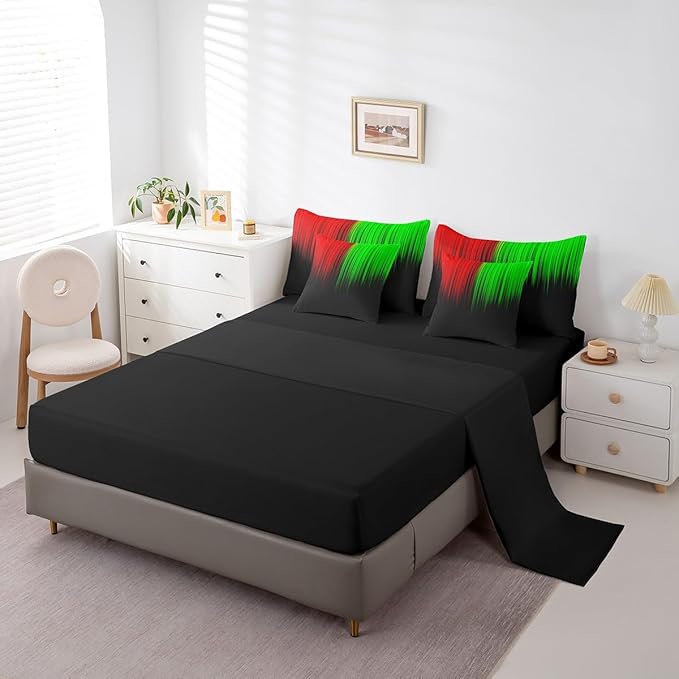Feelyou Abstract Ombre Comforter Set with Sheets Kids Teens Red Green and Black Girls 7 Piece Bedding Set Room Decor Fashion Modern Women Bed in a Bag Bedroom Collection Full Size