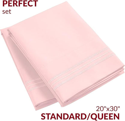 Mellanni Pillow Cases - Luxury, Extra Soft, Cooling Pillow Covers - 2 PC Iconic Collection Pillowcases - Envelope Closure (Standard/Queen 20" x 30", Blush Pink)