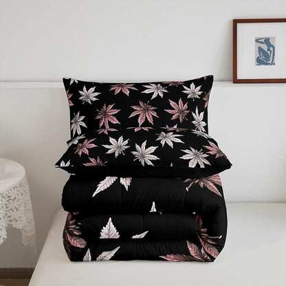 Erosebridal Pink Leaves Comforter Set Queen, Leaves Bedding for Kids Boys Girls,Tropical Botanical Bedding Comforter Sets,Exotic Plant Down Comforter,Luxury Soft