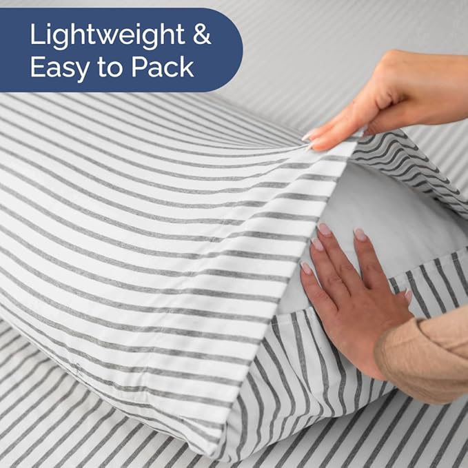Short Queen RV Size 4 Piece Sheet Set - Comfy Breathable & Cooling Bed Sheets Set - Hotel Luxury Bedding for Women, Men, Kids, Teens, Boys & Girls - Deep Pockets, Ultra-Soft, Oeko-Tex - Grey Stripes