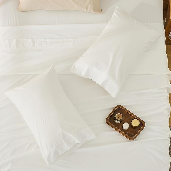 Bedlifes 100% French Linen Sheets King Size 18-24”Extra Deep Pocket 4-Piece Set Breathable & Moisture-Wicking,Soft & Durable Sheets for Thick Mattresses(White)