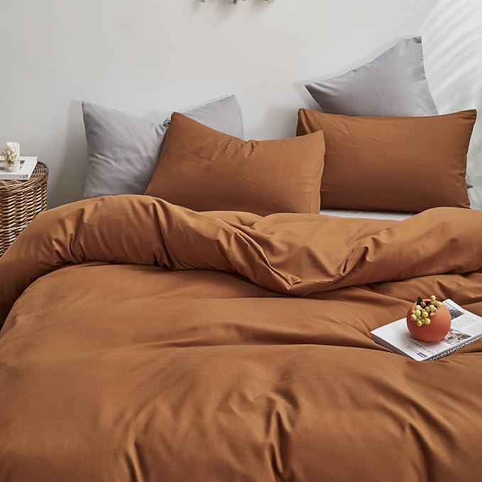 KAREVER Pumpkin Comforter Queen Pumpkin Color Bedding Set 3 Pieces Cinnamon Comforter Sets 1 Queen Comforter (90x90 inches) with 2 Pillowcases (20x26 inches)