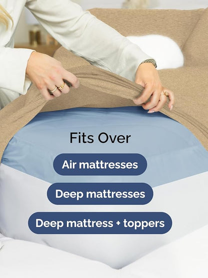 Extra Deep Twin Sheet Set - 4 Piece Breathable and Cooling Sheets - Hotel Luxury Bedding for Women, Men, Kids & Teens - Easy & Secure Fit - Soft and Wrinkle Free - Extra Deep Pockets - Heathered Tan
