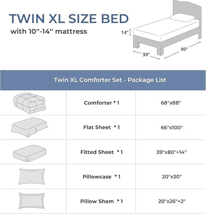 Sasttie Twin XL Comforter Set Black, 5 Pieces Twin XL Bed in a Bag, Complete Bedding Set Includes Comforter, Flat Sheet, Fitted Sheet, Pillowcase and Pillow Sham, Black